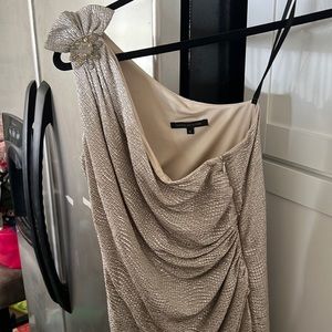 Gold cocktail dress. One shoulder
